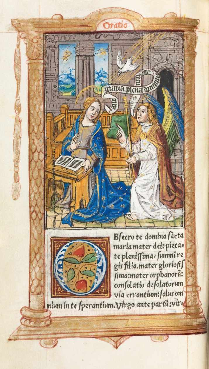 كتاب مطبوع لساعات استخدام روما: fol. 60v ، البشارة ، 1510. بواسطة غيوم لو روج