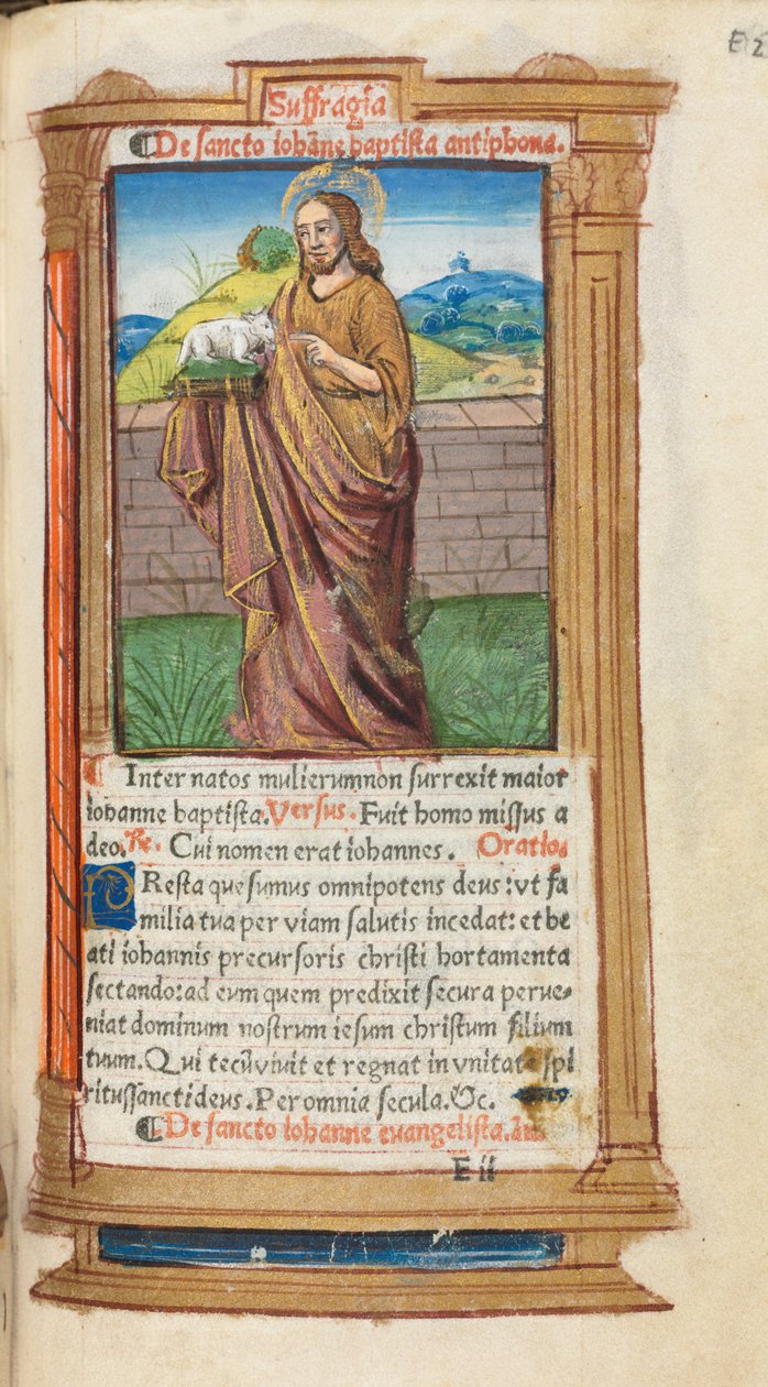 كتاب مطبوع لساعات استخدام روما: fol. 98 و ، القديس يوحنا المعمدان ، 1510. بواسطة غيوم لو روج