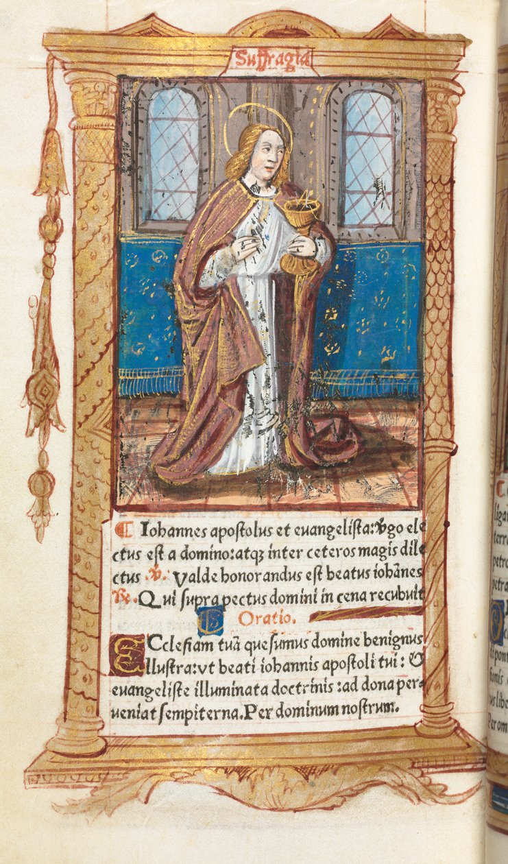 كتاب مطبوع لساعات استخدام روما: fol. 98v ، القديس يوحنا الإنجيلي ، 1510. بواسطة غيوم لو روج
