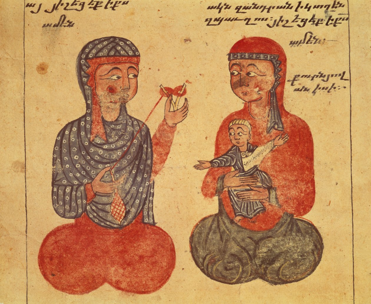 Ms 481 fol.10r أخت أفران وأتباعها صوف غزل ، من إنجيل بواسطة الغيرة
