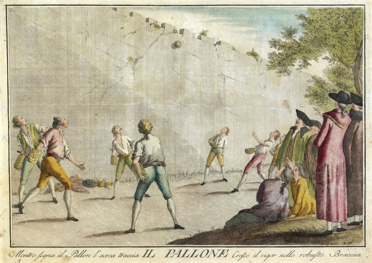Il Pallone من Giuochi و Ritenimenti و Feste Annue الذين يرتدون الملابس في توسكانا وخاصة في فلورنسا ، الحانة. 1790 (نقش ملون) بواسطة جوزيبي بياتولي