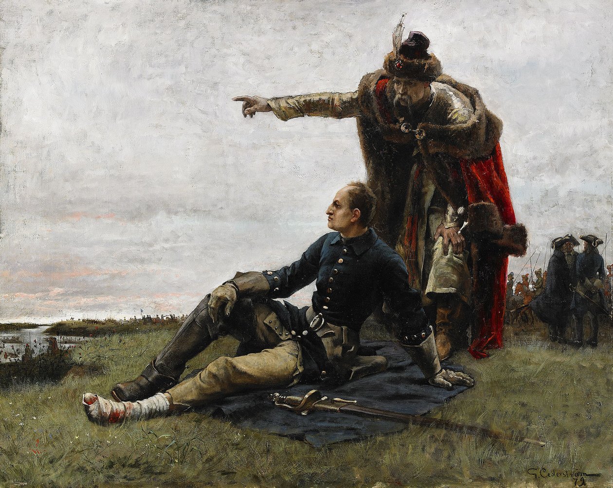 تشارلز الثاني عشر ملك السويد وإيفان مازيبا بعد معركة بولتافا ، 1879 بواسطة غوستاف سيدرستروم