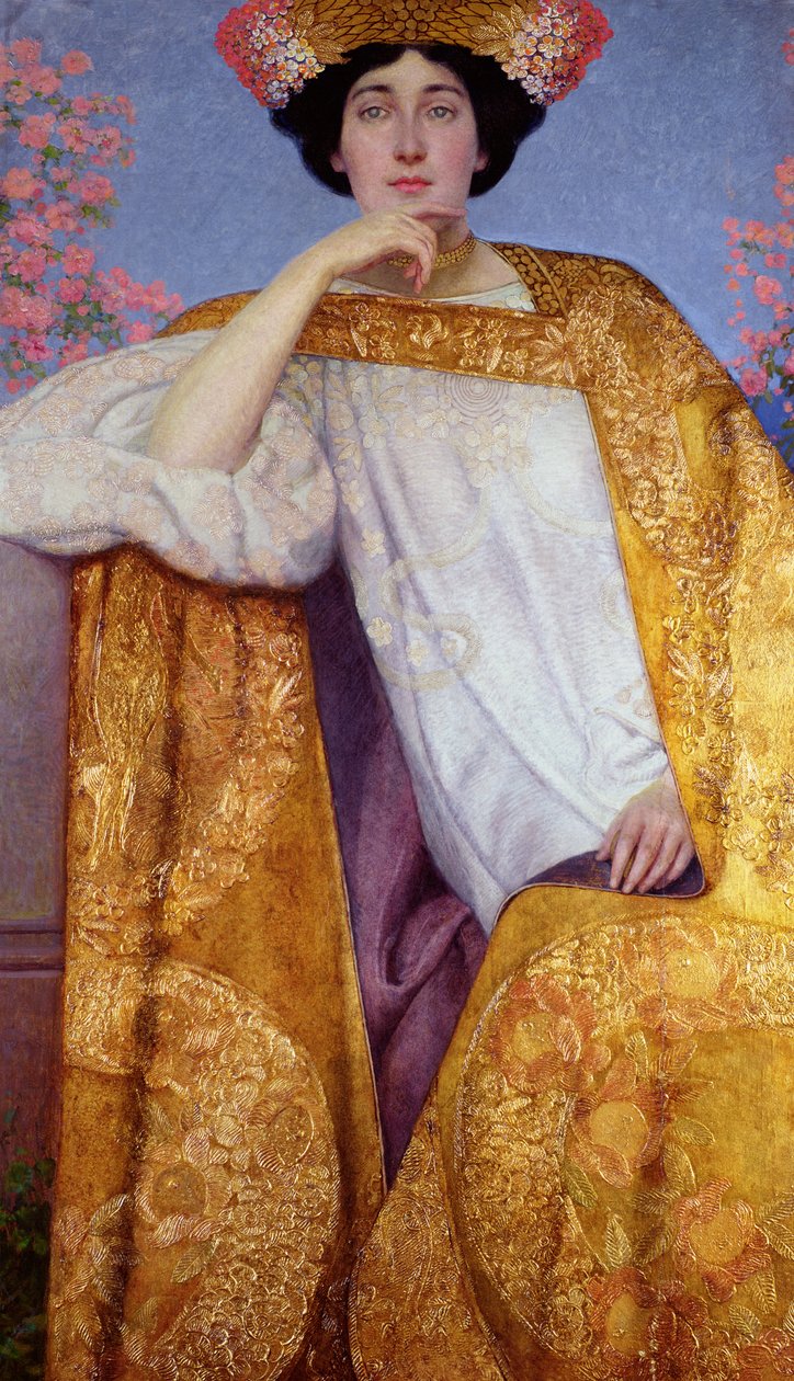 صورة لامرأة في ثوب ذهبي ، تم رسمها بالتعاون مع إرنست كليمت (1864-1892) فرانز ماتشش (1861-1942) واستوديوه ، 1886-1887 بواسطة غوستاف كليمت
