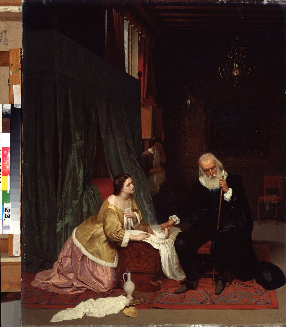 "زيارة الطبيب" طبيب يقيس نبض طفل مريض تحت عين أمه الساهرة. لوحة لجوستاف بودكوفسكي (1813-1884) 1859 متحف الدولة للفنون ، نيجني تاجيل ، روسيا بواسطة جوستاف بودكوفسكي
