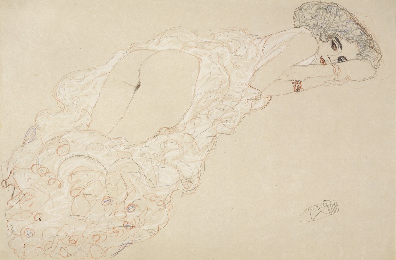 مستلقيا عارية مستلقية على بطنها وتواجه اليمين ، 1910 بواسطة غوستاف كليمت