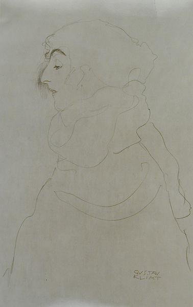 امرأة في الملف الشخصي ، c.1904-06 (قلم رصاص على ورق) (صورة بالأبيض والأسود) بواسطة غوستاف كليمت