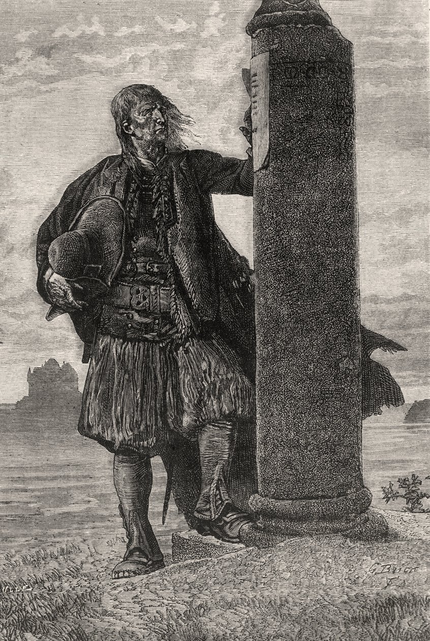 يقرأ مركيز لانتيناك أمرًا باعتقاله على عمود - رسم توضيحي من Quatre Vingt Treize ، القرن التاسع عشر (النقش من وزن الجسم) بواسطة غوستاف بريون