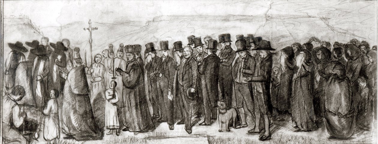 دراسة للدفن في Ornans ، 1849 (فحم على ورق) بواسطة غوستاف كوربيت