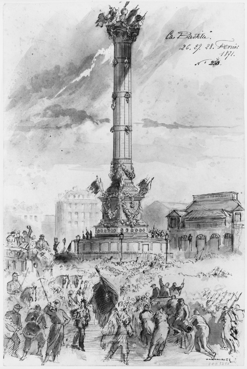 ألبوم حصار باريس ، الباستيل ، 26 ، 27 ، 28 فبراير 1871 (قلم جاف بحبر بني وقلم رصاص على ورق) بواسطة غوستاف دور
