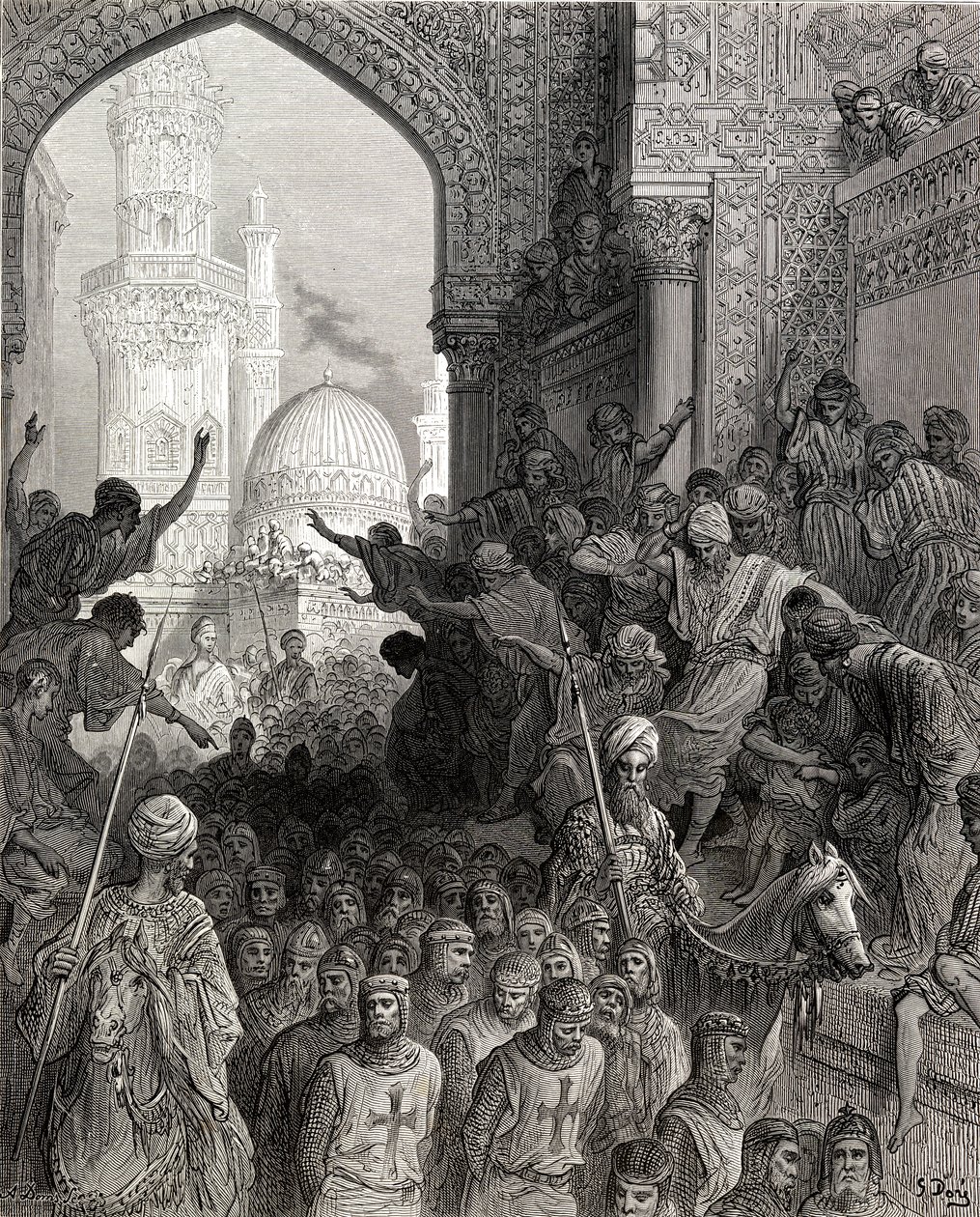 وصول أسرى ميونيخ إلى القاهرة ، صورة توضيحية من "مكتبة الكرواسون" على يد ج. ميشو ، 1877 بواسطة غوستاف دور