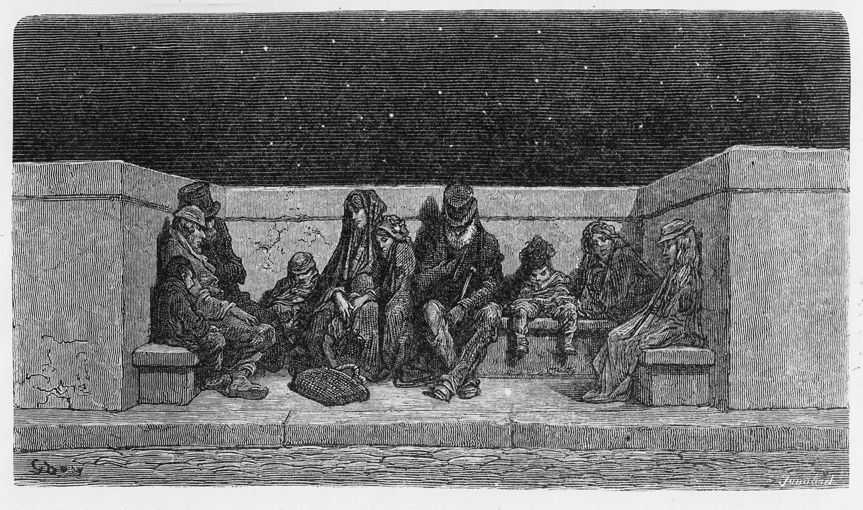 نائم تحت النجوم ، رسم توضيحي من "لندن ، رحلة حج" ، 1872 بواسطة غوستاف دور