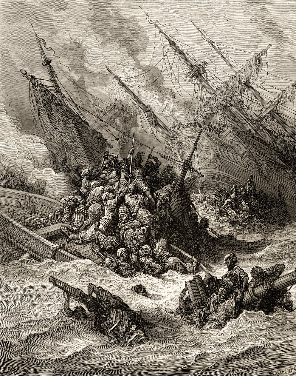 معركة ليبانتو عام 1571 ، رسم توضيحي من &39;Bibliotheque des Croisades&39; بواسطة JF. ميشو ، 1877 بواسطة غوستاف دور