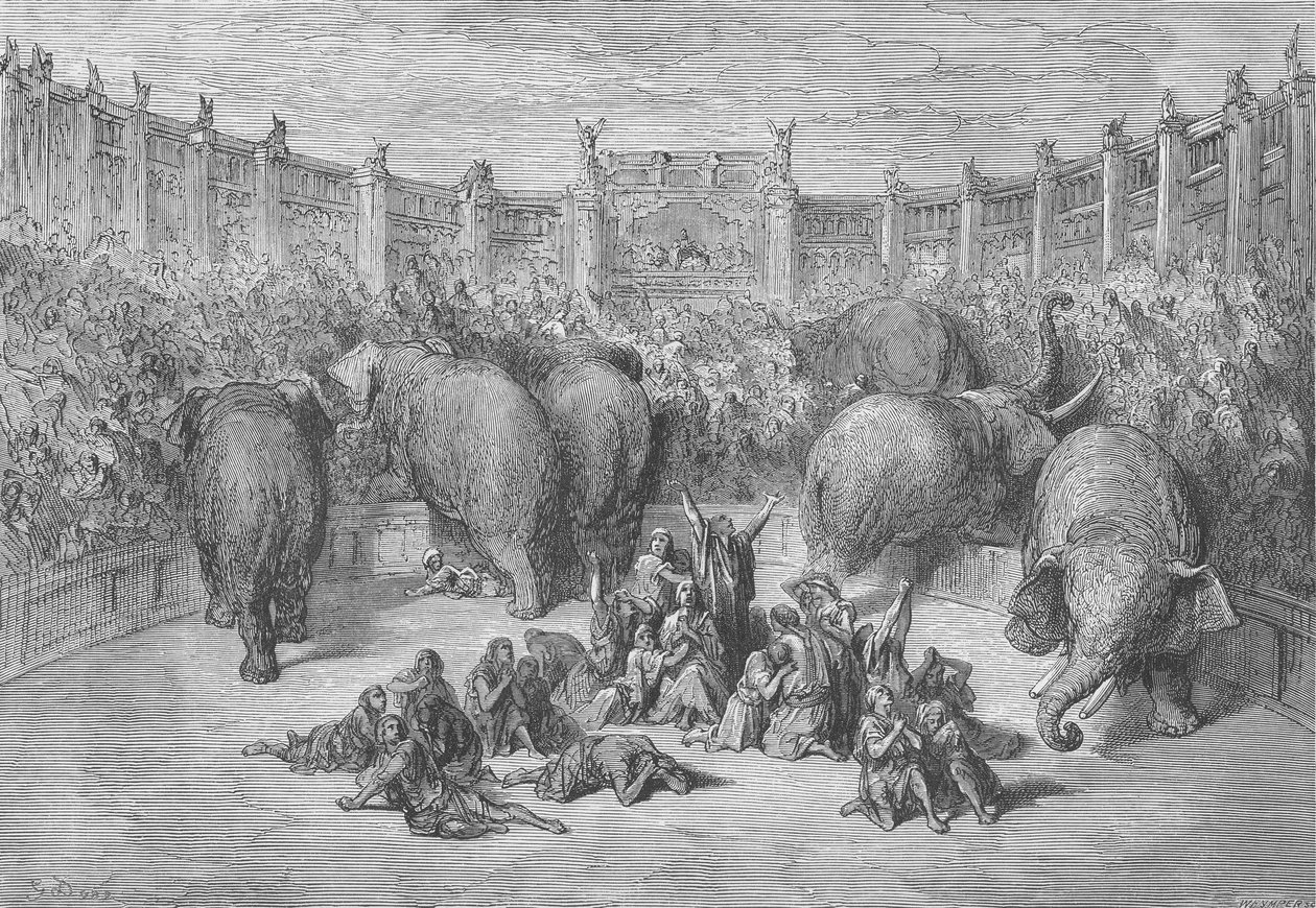 اليهود الأسرى في ميدان سباق الخيل في الإسكندرية ، محفور بواسطة جوشيا وود ويمبر (1813-1903) بواسطة غوستاف دور