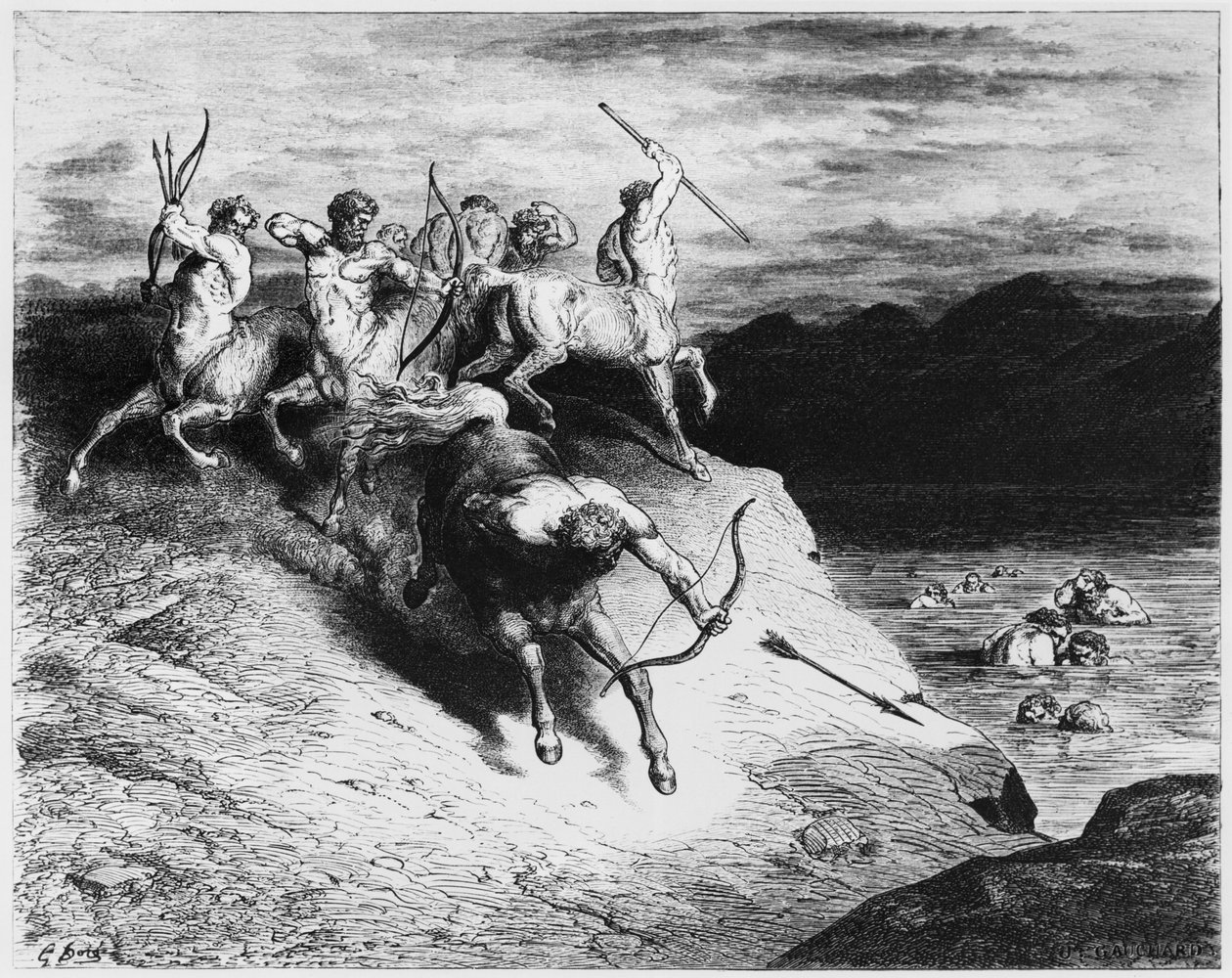 قنطور ، رسم توضيحي من "الكوميديا الإلهية" (جحيم) لدانتي أليغييري (1265-1321) باريس ، نُشر عام 1885 بواسطة غوستاف دور
