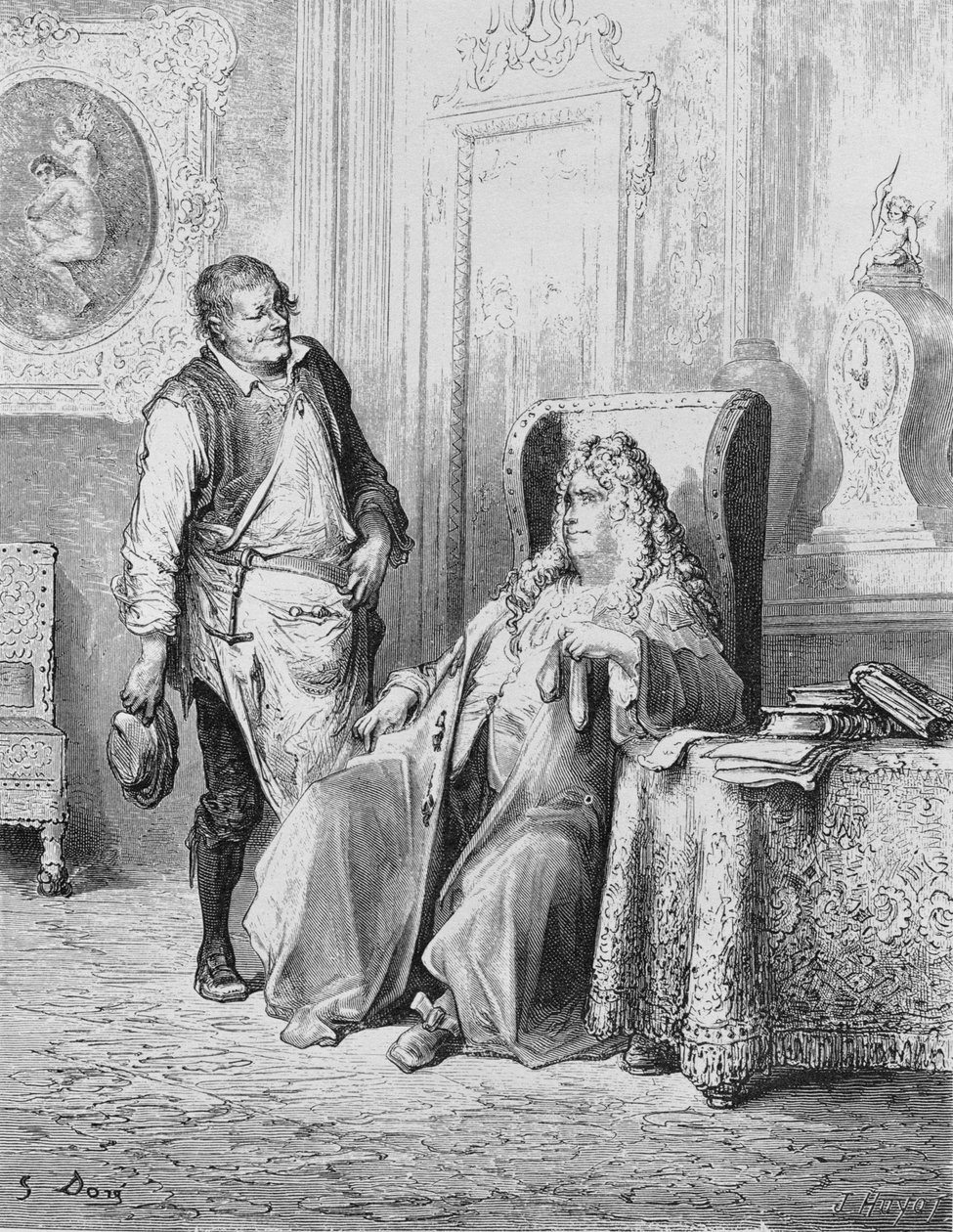 رسم توضيحي لـ The Cobbler and the Financier ، من "Fables" لجان دي لافونتين (1621-1695) بواسطة غوستاف دور