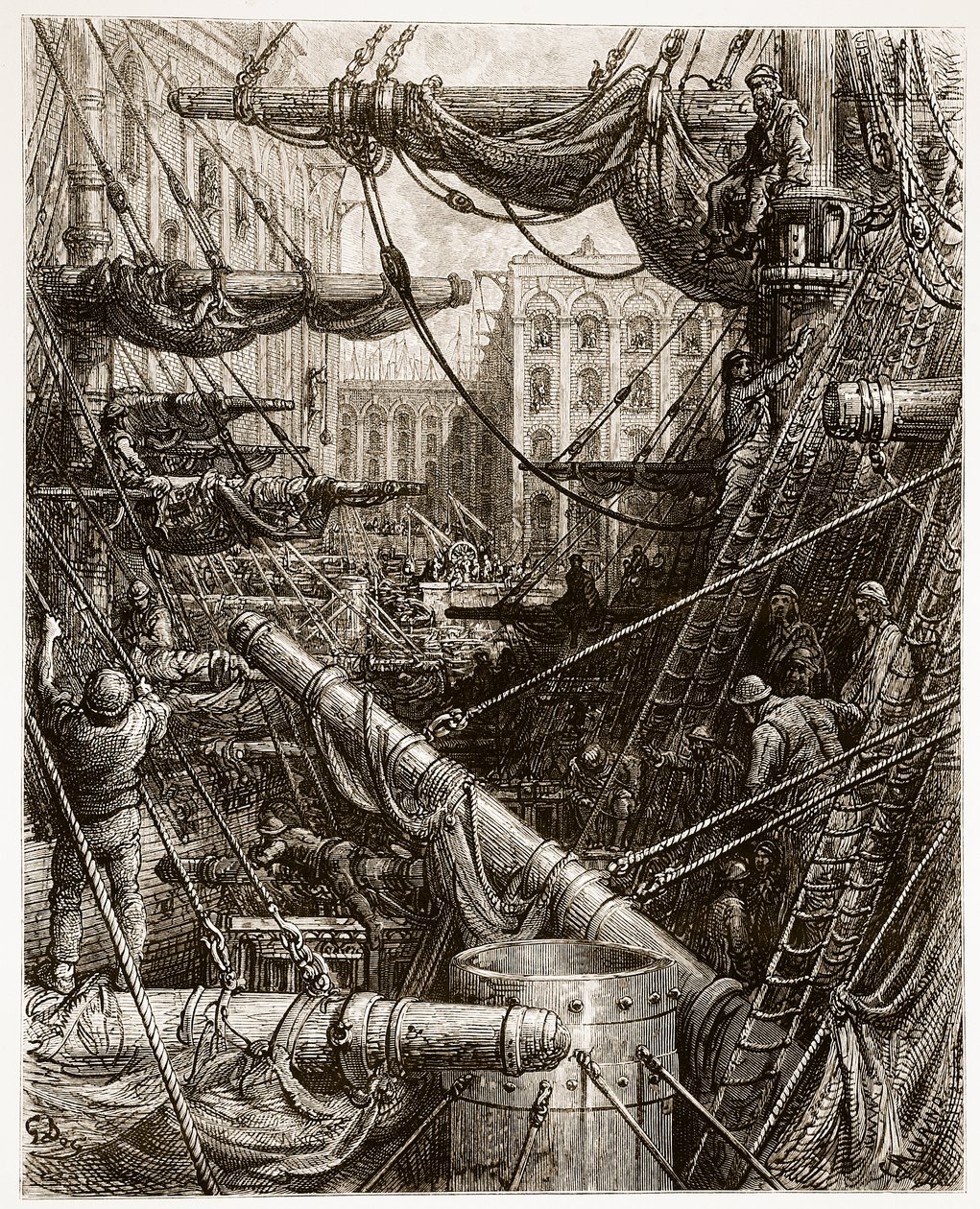 داخل الأرصفة ، من "لندن ، رحلة حج" ، كتبها ويليام بلانشارد جيرولد (1826-1884) دون نقش تشارلز موراند (1822). 1872 بواسطة غوستاف دور