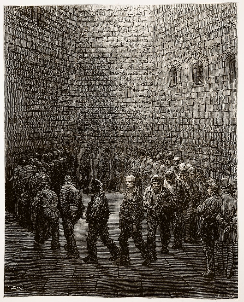نيوجيت - ساحة التمرين ، من "لندن ، رحلة حج" ، كتبها ويليام بلانشارد جيرولد (1826-1884) غير منقوش بواسطة هيليودور جوزيف بيسان (1822-90) حانة. 1872 بواسطة غوستاف دور