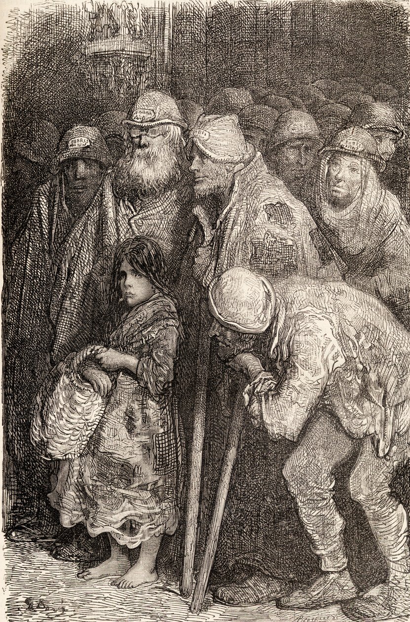 متسولون إسبان من بورغوس ، إسبانيا في القرن التاسع عشر ، 1878 (نقش الخشب) بواسطة غوستاف دور