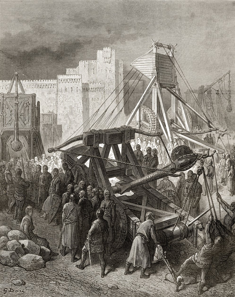 آلات الحرب الصليبية ، رسم توضيحي من &39;Bibliotheque des Croisades&39; بواسطة JF. ميشو ، 1877 بواسطة غوستاف دور