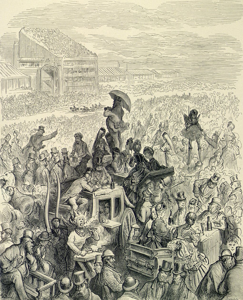 الديربي - في الغداء ، من "لندن ، رحلة حج" ، كتبها ويليام بلانشارد جيرولد (1826-1884) ، نقشها بول جونارد باسل (ت 1902) ، حانة. 1872 بواسطة غوستاف دور