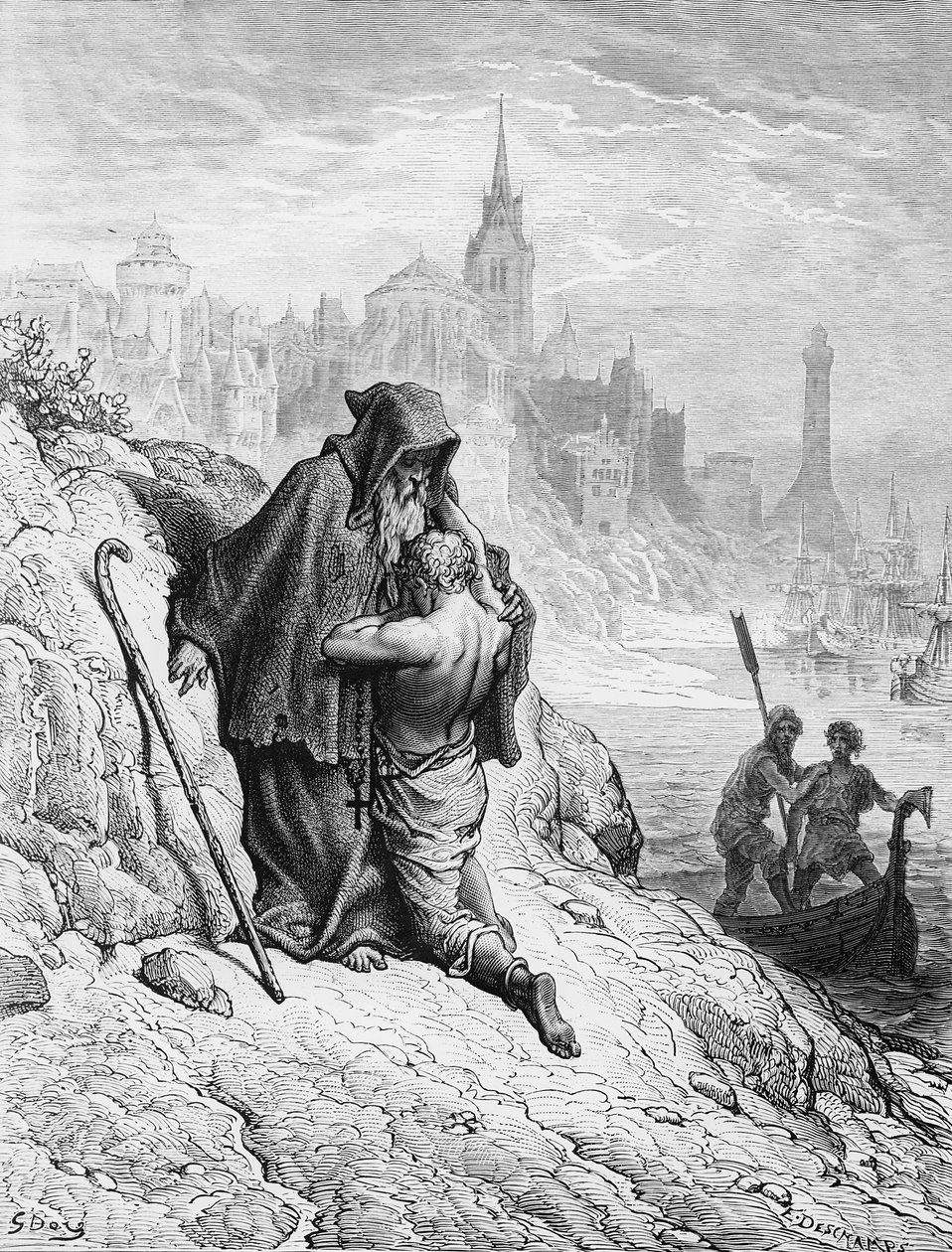 يطرح مارينر الناسك لإعفائه من خطيئته ، مشهد من &39;The Rime of the Ancient Mariner&39; بواسطة ST Coleridge ، نشره Harper und Brothers ، نيويورك ، 1876 (نقش الخشب) بواسطة غوستاف دور