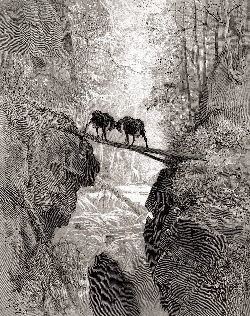 الماعز ، من طبعة أواخر القرن التاسع عشر من Fables de La Fontaine (نقش الخشب) بواسطة غوستاف دور