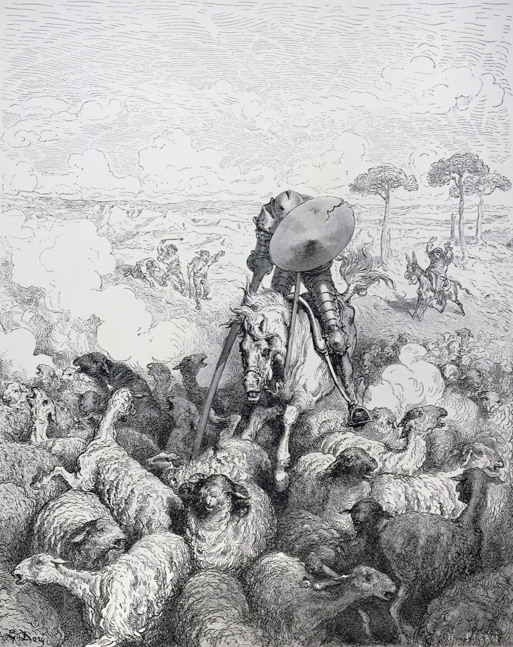 المسؤول الشجاع ، من "دون كيشوت دي لا مانشا" بقلم ميغيل سرفانتس (1547-1616) الذي نقشه هيليودور جوزيف بيسان (1822-90) ج. بواسطة غوستاف دور
