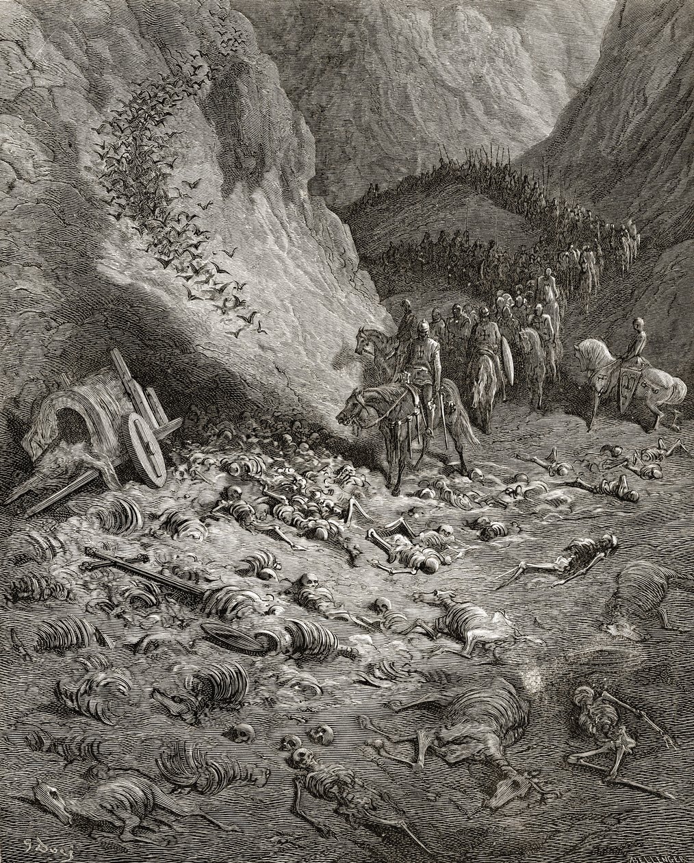 جيش الحملة الصليبية الثانية يعثر على بقايا جنود الحملة الصليبية الأولى ، صورة من "Bibliotheque des Croisades" بواسطة JF. ميشو ، 1877 بواسطة غوستاف دور