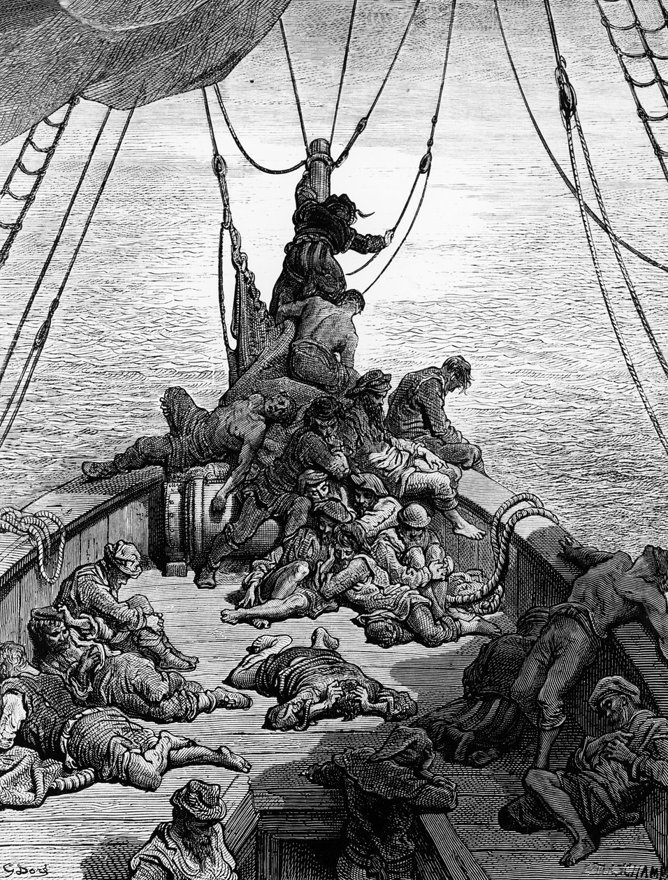 هزّ البحارة وعذبوا بالعطش ، مشهد من "The Rime of the Ancient Mariner" بواسطة ST Coleridge ، بواسطة ST Coleridge ، نشره Harper und Brothers ، نيويورك ، 1876 (نقش الخشب) بواسطة غوستاف دور