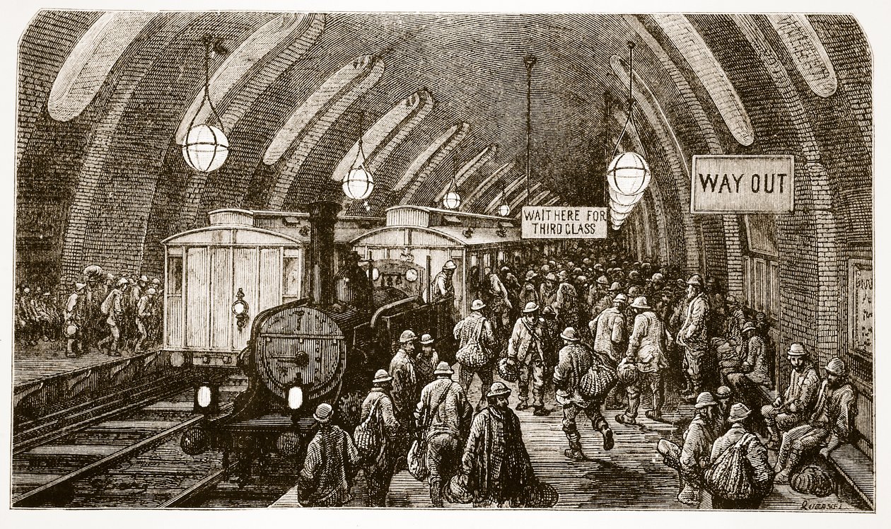 قطار العمال ، من "لندن ، رحلة حج" ، كتبها ويليام بلانشارد جيرولد (1826-1894) دون نقش حانة كويسنيل. 1872 بواسطة غوستاف دور