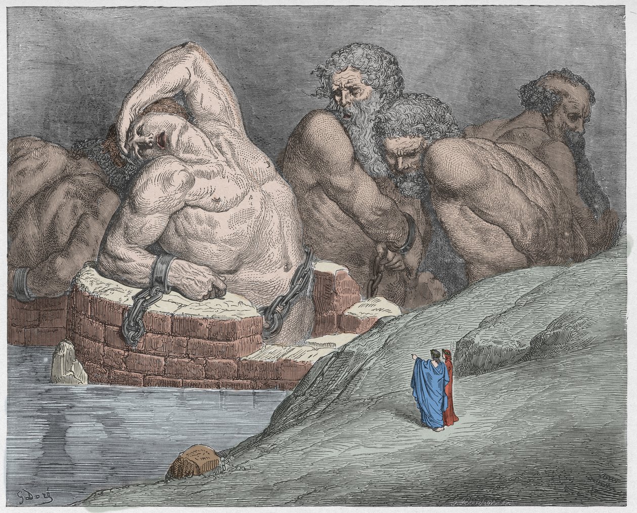 جحيم ، كانتو 31: Ephialtes (Ephialte) في القلاع بين العمالقة ، التوضيح من الكوميديا الإلهية بواسطة دانتي أليغييري ، 1885 (نقش ملون رقميًا) بواسطة غوستاف بعد دوري