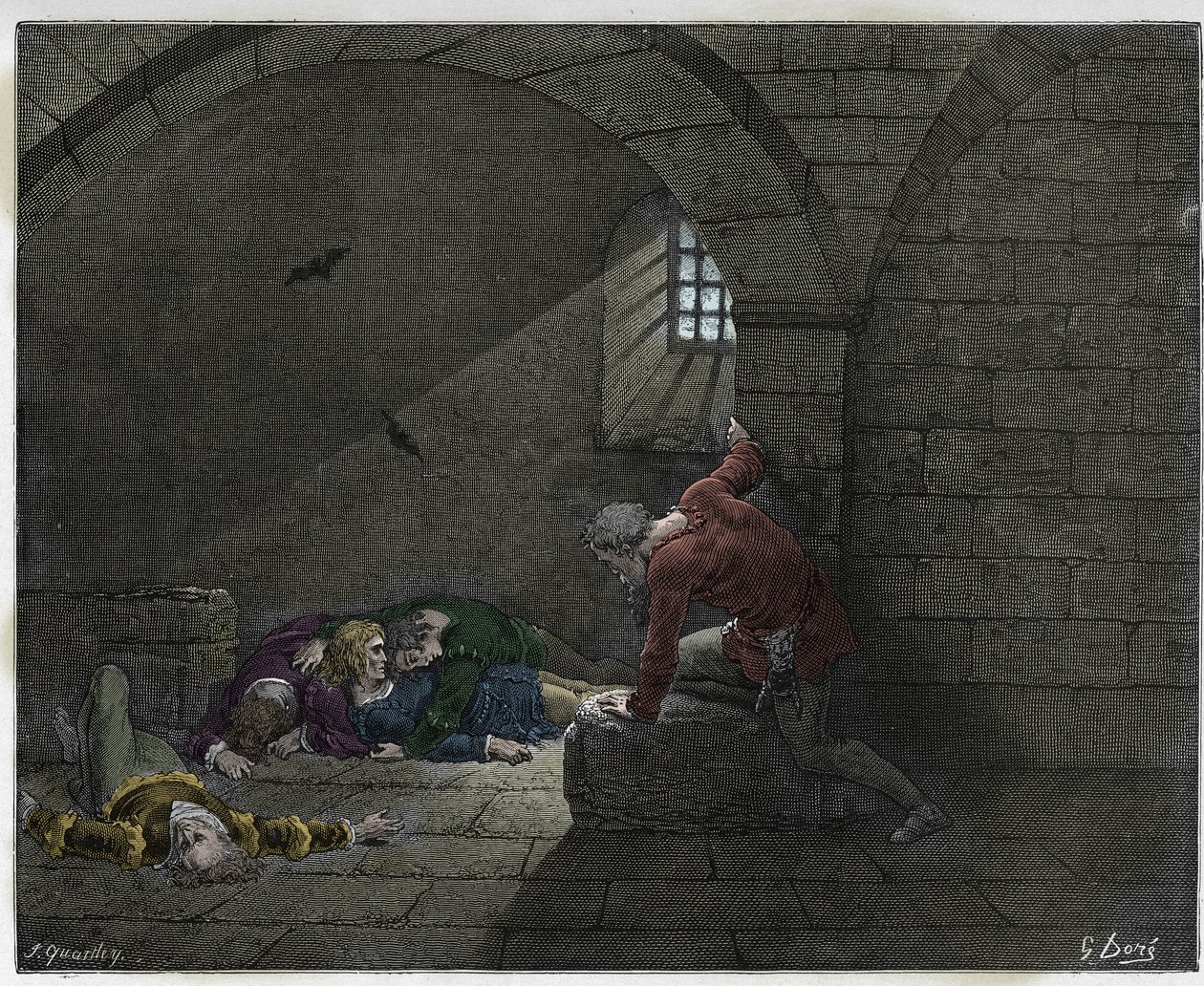 جحيم ، كانتو 33: Ugolino (Ugolin della Gherardesca) في الزنزانة مع أبنائه الأربعة القتلى ، توضيح من الكوميديا الإلهية بواسطة Dante Alighieri ، 1885 (نقش ملون رقميًا) بواسطة غوستاف بعد دوري