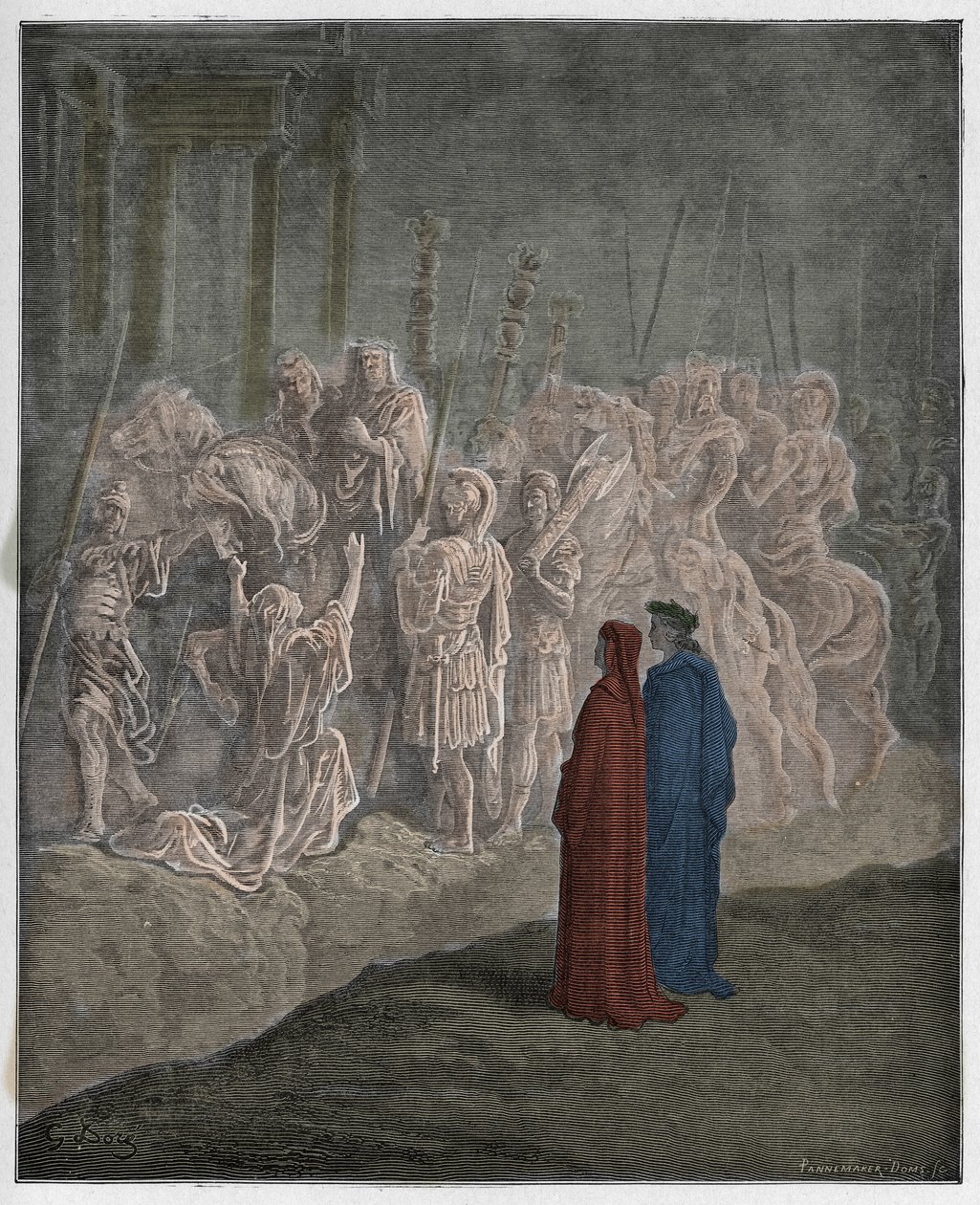 Purgatorio ، كانتو 10: التماثيل الرخامية التي تصور الفخر ، التوضيح من الكوميديا الإلهية من قبل دانتي أليغييري ، 1885 (النقش الملون رقميًا) بواسطة غوستاف بعد دوري