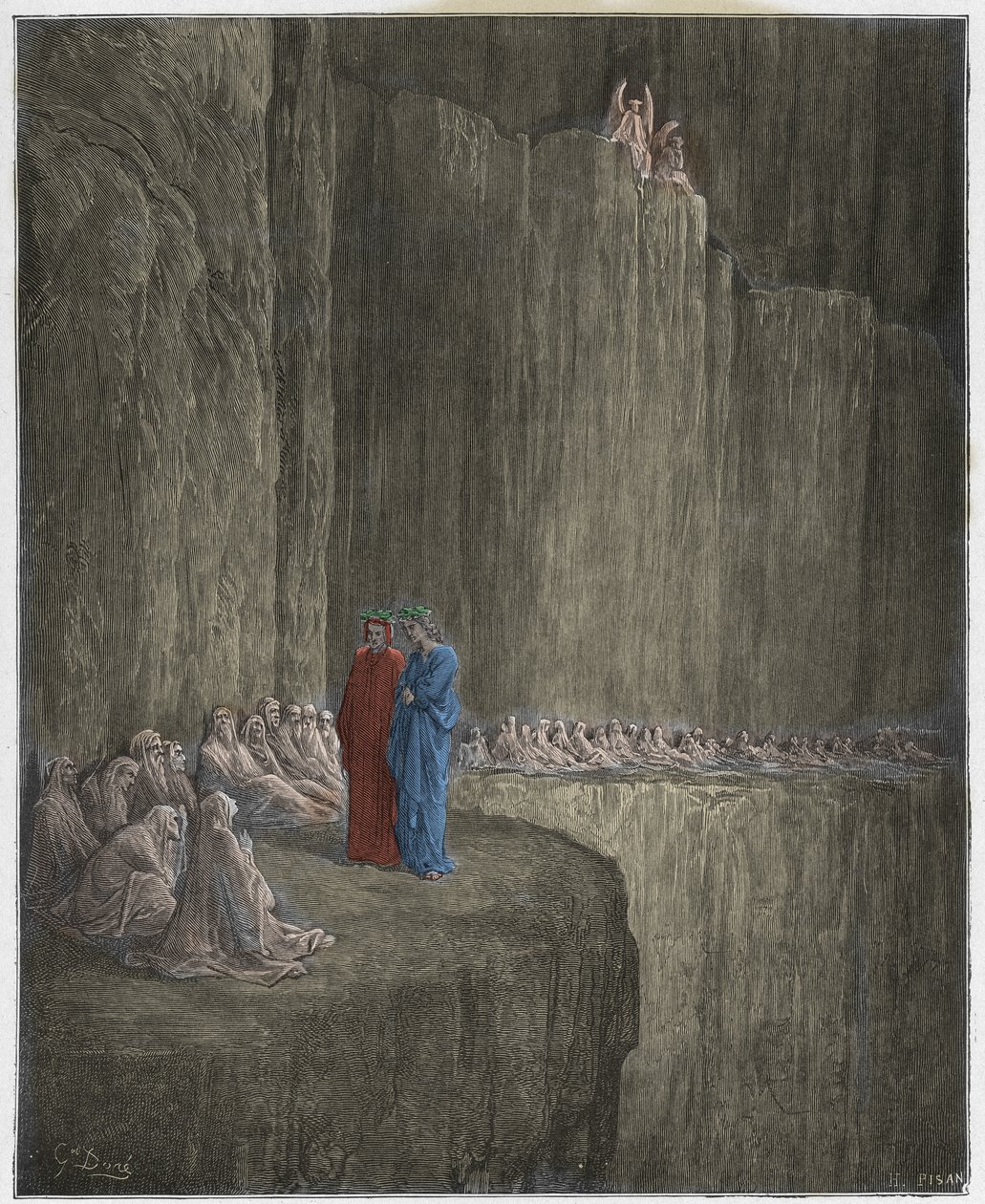 Purgatorio ، كانتو 13: سابيا ينظف حياته المذنبة ، التوضيح من الكوميديا الإلهية بواسطة دانتي أليغييري ، 1885 (نقش ملون رقميًا) بواسطة غوستاف بعد دوري