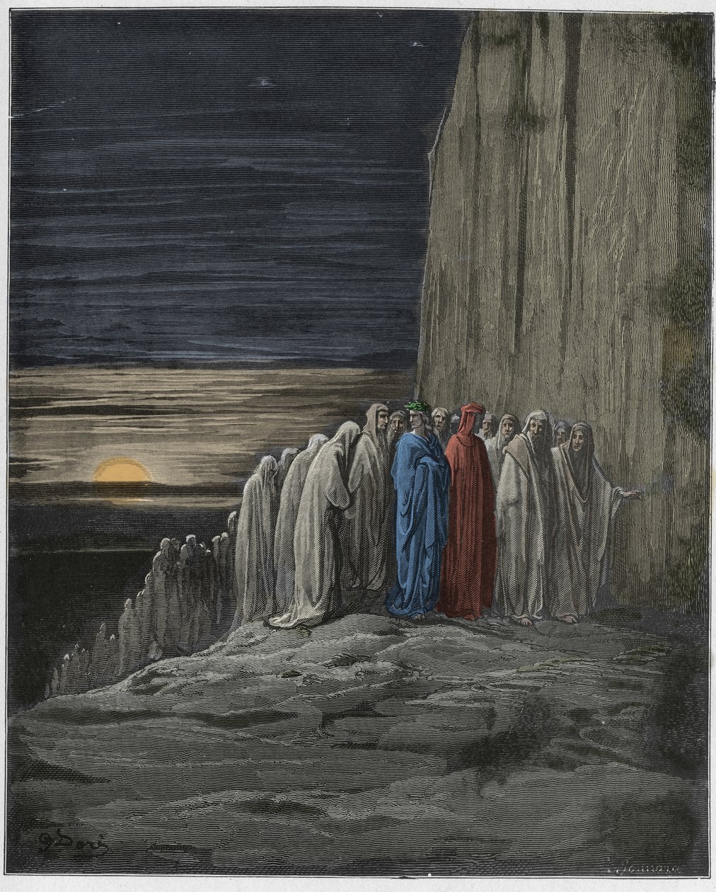 Purgatorio ، كانتو 18: تعدد الكسلان ، رسم توضيحي من الكوميديا الإلهية لدانتي أليغييري ، 1885 (نقش ملون رقميًا) بواسطة غوستاف بعد دوري