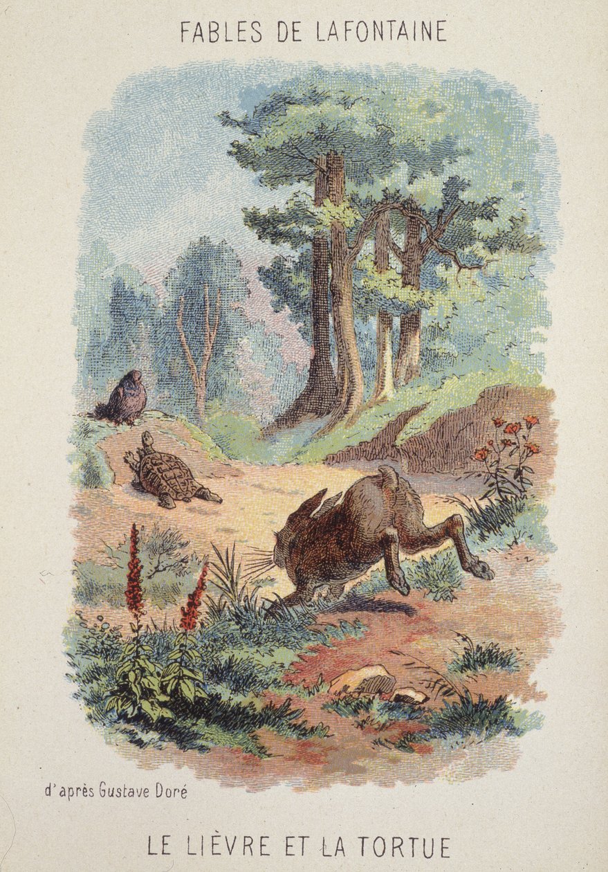 Fables de La Fontaine: الأرنب والسلحفاة بعد غوستاف دوريه. بواسطة غوستاف (بعد) دوري