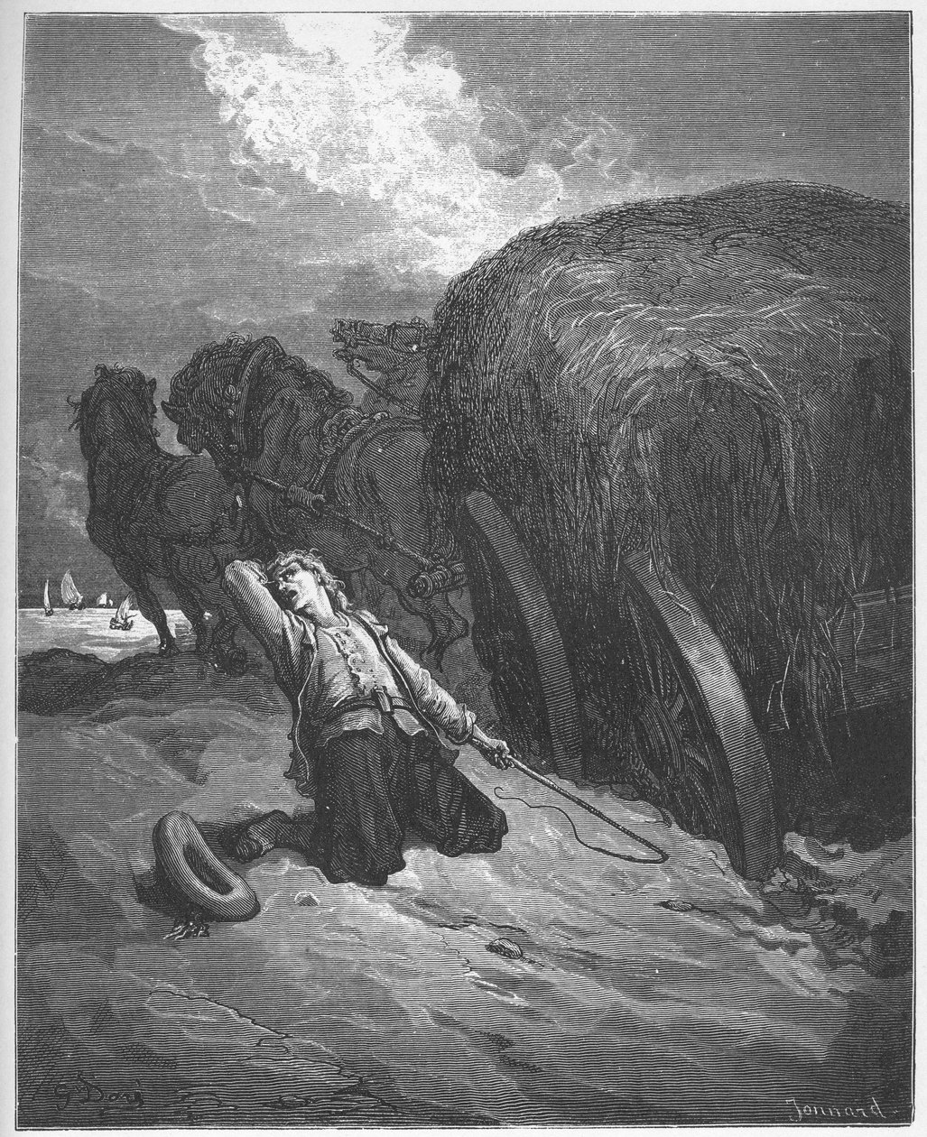 Le chartier - The Wagoner Mired - من "Fables" لجين دي لافونتين (Lafontaine) (1621-95) - نقش بعد Gustave Dore (1832-1883) - مجموعة خاصة بواسطة غوستاف (بعد) دوري