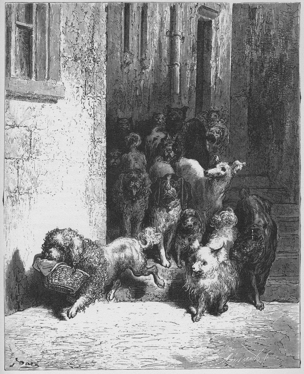 quot;الكلب الذي يحمل عشاء سيده حول رقبته.quot; فابيلن، لافونتين (1621 - 1695)، ستيش فون غوستاف دوريه (1823 - 1883) بواسطة غوستاف (بعد) دوري