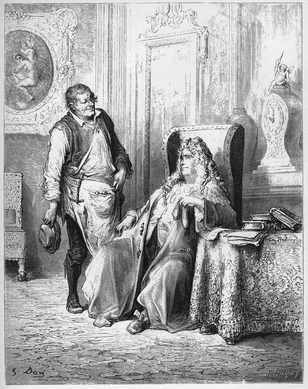 Le cobbler et le financier - The Cobbler and the Financier - من "الخرافات" لجين دي لافونتين (لافونتين) (1621-95) - نقش بعد غوستاف دوري (1832-1883) - مجموعة خاصة بواسطة غوستاف (بعد) دوري