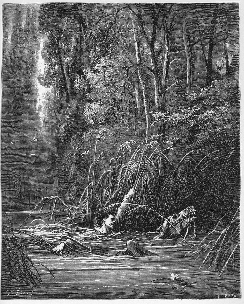 Le torrent et la rivière - السيل والنهر - من "الخرافات" لجين دي لافونتين (لافونتين) (1621-95) - نقش بعد غوستاف دوري (1832-1883) - مجموعة خاصة بواسطة غوستاف (بعد) دوري