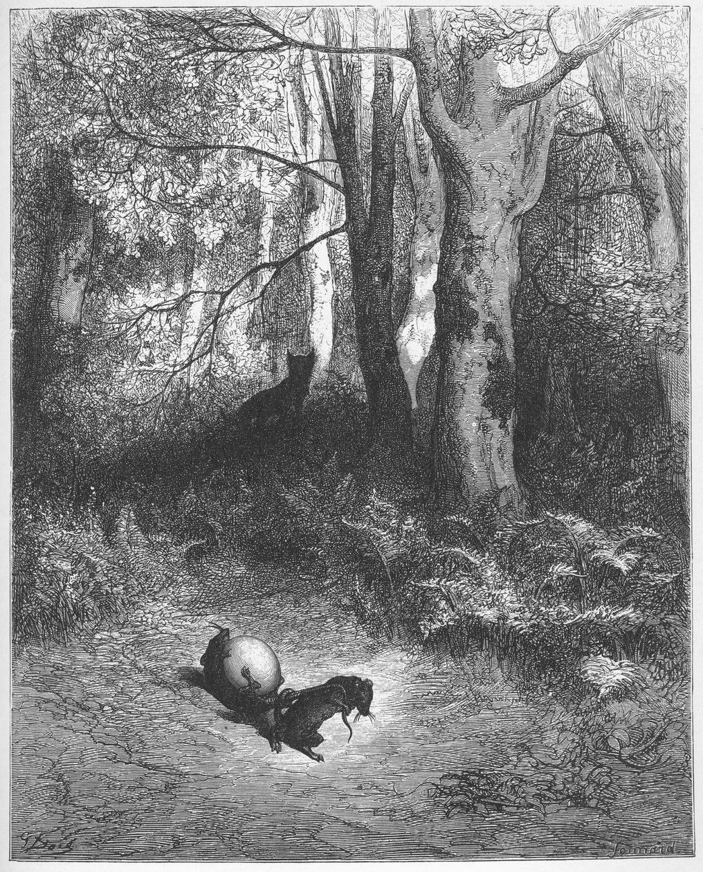 Les deux rats ، le fox et l'egg - الجرذان ، الثعلب والبيض - من "الخرافات" لجين دي لافونتين (لافونتين) (1621-95) - إنجرافين بعد غوستاف دوري (1832-1883) - مجموعة خاصة بواسطة غوستاف (بعد) دوري