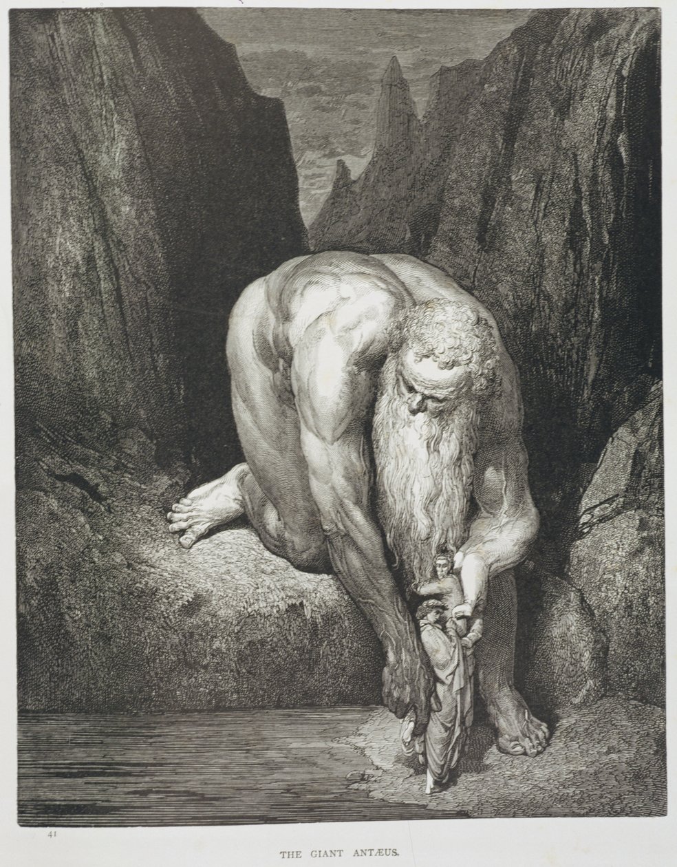 العملاق Antaeus ، من "الكوميديا الإلهية" (الجحيم) لدانتي أليغيري (1265-1321) حوالي عام 1868 (نقش) بواسطة غوستاف (بعد) دوري