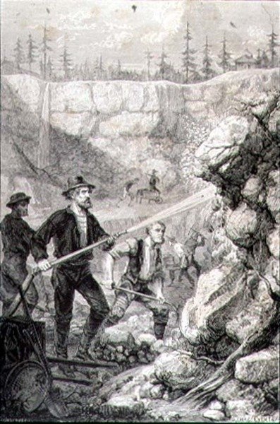 التنقيب عن الذهب في كاليفورنيا في ستينيات القرن التاسع عشر ، نقش فيليكس جان جوشارد (1825-1872) (نقش) بواسطة غوستاف أدولف (بعد) شاسيفينت باك