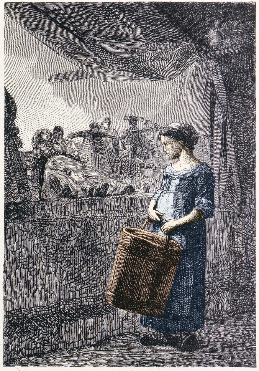 Cosette أمام متجر الألعاب - في فيلم "Les Misérables" للمخرج Victor Hugo ، Ill. بقلم بريون ، أد. هيتزل ولاكروا بواسطة غوستاف بريون