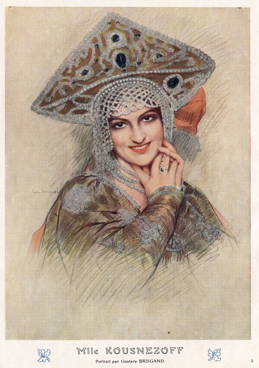 صورة ماريا نيكولايفنا كوزنتسوفا (ماريا كوزنتسوفا) (1880-1966) ، الإمبراطورية الروسية الشهيرة في القرن العشرين ومغنية وراقصة الأوبرا السوفيتية في "فانتاسيو" أوائل القرن العشرين (رسم) بواسطة غوستاف بريزغان