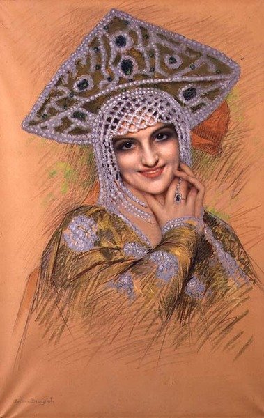امرأة شابة في غطاء رأس لؤلؤي (باستيل على ورق) بواسطة غوستاف بريزغان