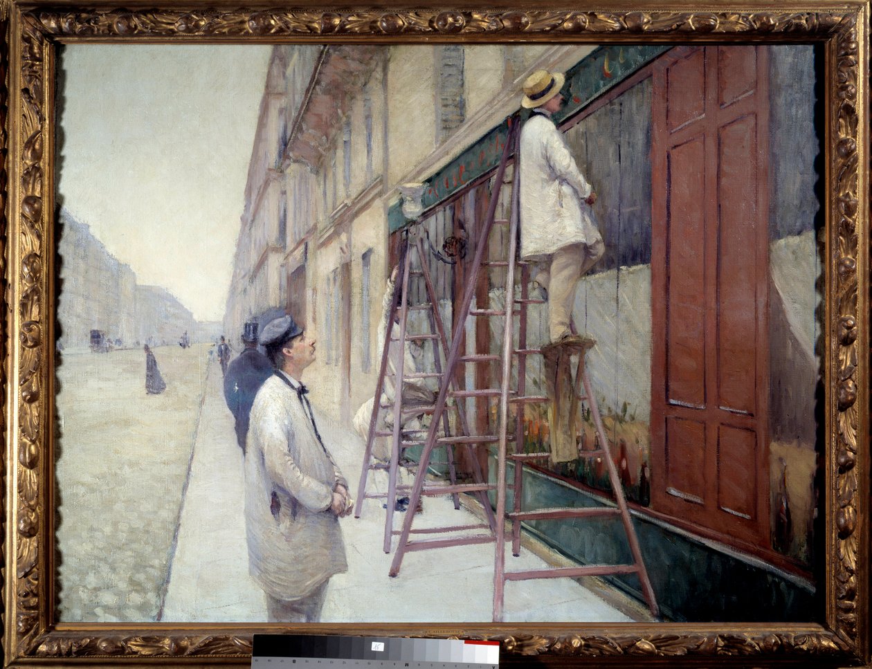 رسامون في المبنى عام 1877. لوحة لجوستاف كايليبوت بواسطة غوستاف كايليبوت