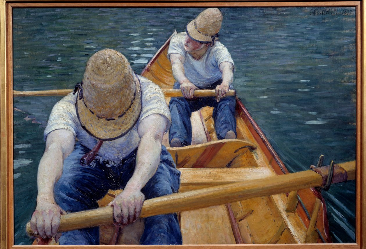 زوارق التجديف على نهر Yerres لوحة رسمها Gustave Caillebotte (1848-1894) 1877 Sun. 0،77x1،1 م مجموعة خاصة - The Boatmen on the Yerres. لوحة غوستاف كايليبوت (1848-1894) بواسطة غوستاف كايليبوت