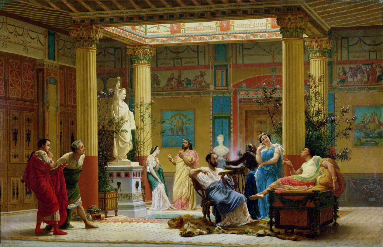 بروفة `` The Fluteplayer &39;&39; و &39;The Diomedes&39; wife &39;في رواق منزل بومبيان للأمير نابليون ، 18 Avenue Montaigne ، باريس ، 1861 بواسطة غوستاف كلارنس رودولف بولانجر