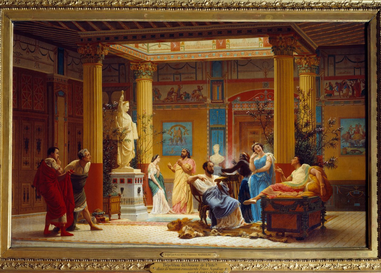 تكرار "عازف الفلوت ..." و "La Femme de Diomede" في ردهة Maison Pompeienne في باريس من قبل الأمير نابليون عام 1860. لوحة لغوستاف بولانجر (1824-1888) بواسطة غوستاف كلارنس رودولف بولانجر
